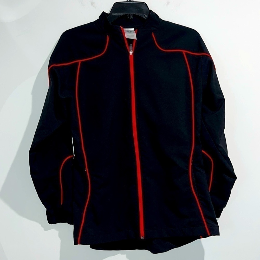 Russell black red zip up windbreaker jacket. Size small.